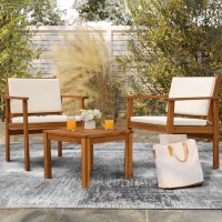 Flamaker Patio Chairs 3 Piece Acacia Wood Patio Furniture With Coffee Table Cushions Outdoor Conversation Set Balcony Chairs F