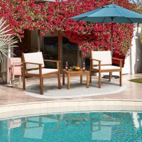 Flamaker Patio Chairs 3 Piece Acacia Wood Patio Furniture With Coffee Table Cushions Outdoor Conversation Set Balcony Chairs F