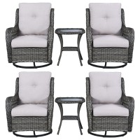 Rilyson Wicker Rocking Chair Swivel Chairs 6 Piece Rocker Patio Furniture Set Rattan Rocking Bistro Sets With Glass Top Side T