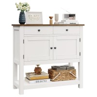 Hostack Farmhouse Console Table With 2-Door Cabinet & 2 Drawers, Coffee Bar, Entryway Table With Storage Shelf, Sofa Tables Buffet Sideboard For Kitchen, Hallway, Dining, Living Room, White