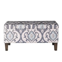 HomePop Large Upholstered Rectangular Storage Ottoman Bench with Hinged Lid, Slate Damask