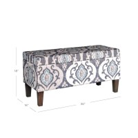 HomePop Large Upholstered Rectangular Storage Ottoman Bench with Hinged Lid, Slate Damask