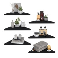 Horlimer Floating Corner Shelf Set Of 6 Rustic Wood Wall Shelves For Bathroom Kitchen Bedroom Living Room Office Nursery Black