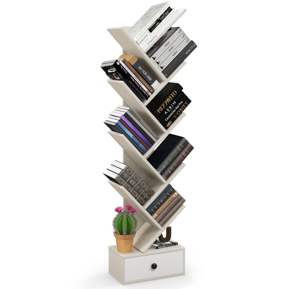 Giantex 10-Tier Tree Bookshelf with Drawer - 59