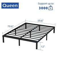 Maenizi 12 Inch Bed Frame Queen Size No Box Spring Needed Heavy Duty Queen Platform Metal Bed Frame Support Up To 3000 Lbs Eas