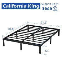 Maenizi 12 Inch Cal King Bed Frame No Box Spring Needed Heavy Duty California King Metal Platform Support Up To 3000 Lbs With S