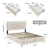 Keyluv Full Upholstered Led Bed Frame With 4 Drawers Velvet Platform Storage Bed With Adjustable Button Tufted Headboard And So