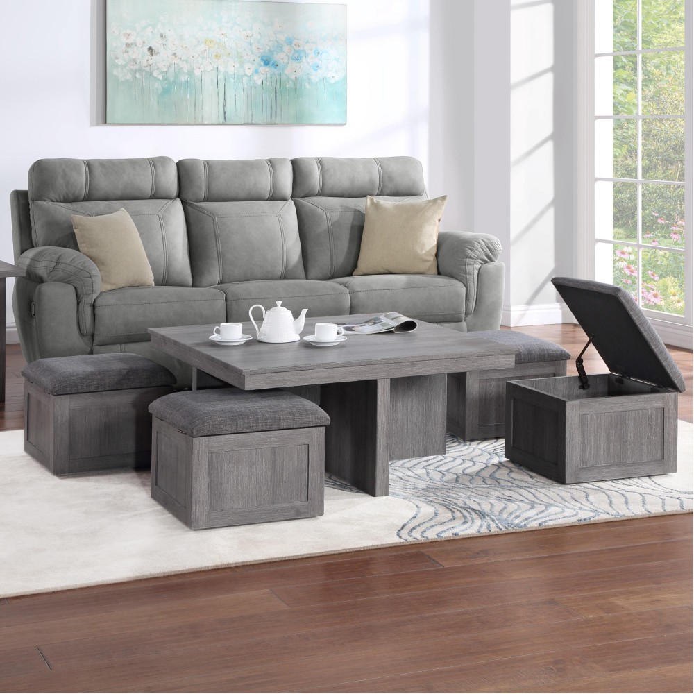 Moseberg Distressed Gray Coffee Table With Storage Stoolsd0102H57Q32