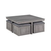 Moseberg Distressed Gray Coffee Table With Storage Stoolsd0102H57Q32