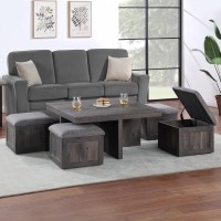 Moseberg Rustic Wood Coffee Table With Storage Stools