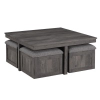 Moseberg Rustic Wood Coffee Table With Storage Stools