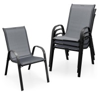 Tangkula 4 Pieces Patio Dining Chairs, Outdoor Stackable All Weather Heavy Duty Dining Chairs Set With Armrests, Support 330 Lbs, For Poolside, Backyard, Garden, Deck, Front Porch (Grey)