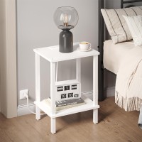 Tutotak End Table With Charging Station Side Table With Usb Ports And Outlets Nightstand 2Tier Storage Shelf Sofa Table For