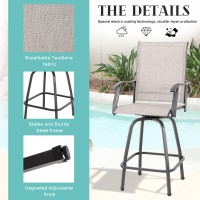 Vongrasig 5 Piece Patio Swivel Bar Set All Weather Mental Textilene High Swivel Bar Stools Chair Set Of 4 And High Glass Bar Ta