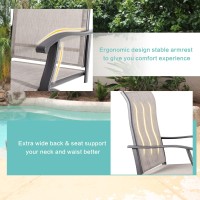 Vongrasig 5 Piece Patio Swivel Bar Set All Weather Mental Textilene High Swivel Bar Stools Chair Set Of 4 And High Glass Bar Ta