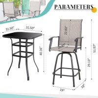 Vongrasig 5 Piece Patio Swivel Bar Set All Weather Mental Textilene High Swivel Bar Stools Chair Set Of 4 And High Glass Bar Ta