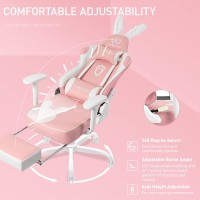 Joyfly Pink Gaming Chair, Gamer Chair With Footrest For Girls Ergonomic Racing Style Computer Pc Office Chair With Bunny Ears For Adults Teens, Headrest And Lumbar Support, 350Lbs, Gift, Pink