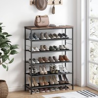 Ingiordar Shoe Rack Organizer 6 Tier Metal Organizer Shelf With Industrial Mdf Board And Layer Fabric For Entryway Closet Bedroo