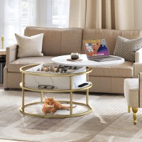 Yitahome Round Lift Top Coffee Table, Coffee Tables For Living Room With Hidden Storage Compartment, Modern Coffee Table With Storage For Home Office,Round Center Tables Living Room,White And Gold