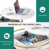 Yitahome Round Lift Top Coffee Table, Coffee Tables For Living Room With Hidden Storage Compartment, Modern Coffee Table With Storage For Home Office,Round Center Tables Living Room,White And Gold