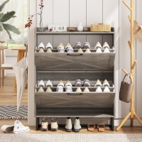 Maupvit Shoe Cabinet With 2 Flip Drawers Freestanding Shoe Cabinet Organizer With Metal Legs Shoes Storage Cabinet For Entrywa