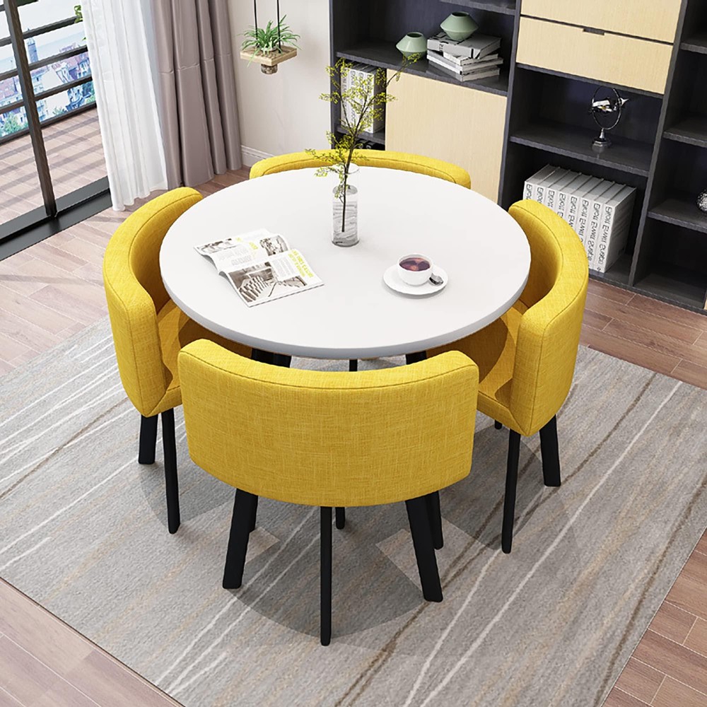 Dinning Room Table Chairs,Modern Dining Set,Kitchen Table And Chairs For 4,Office Conference Table,Small Meeting Room Dining Table Set,Business Reception 1 Table 4 Chairs Set ( Color : Lemon Yellow ,