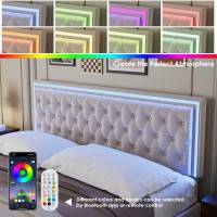 Keyluv Queen Upholstered Led Bed Frame With 4 Drawers Velvet Platform Storage Bed With Adjustable Button Tufted Headboard And S