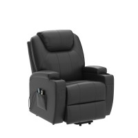 Jummico Power Lift Recliner Chair With Heat And Massage For Elderly Pu Leather Modern Reclining Sofa Chair With Cup Holders, Remote Control, Adjustable Furniture (Black)