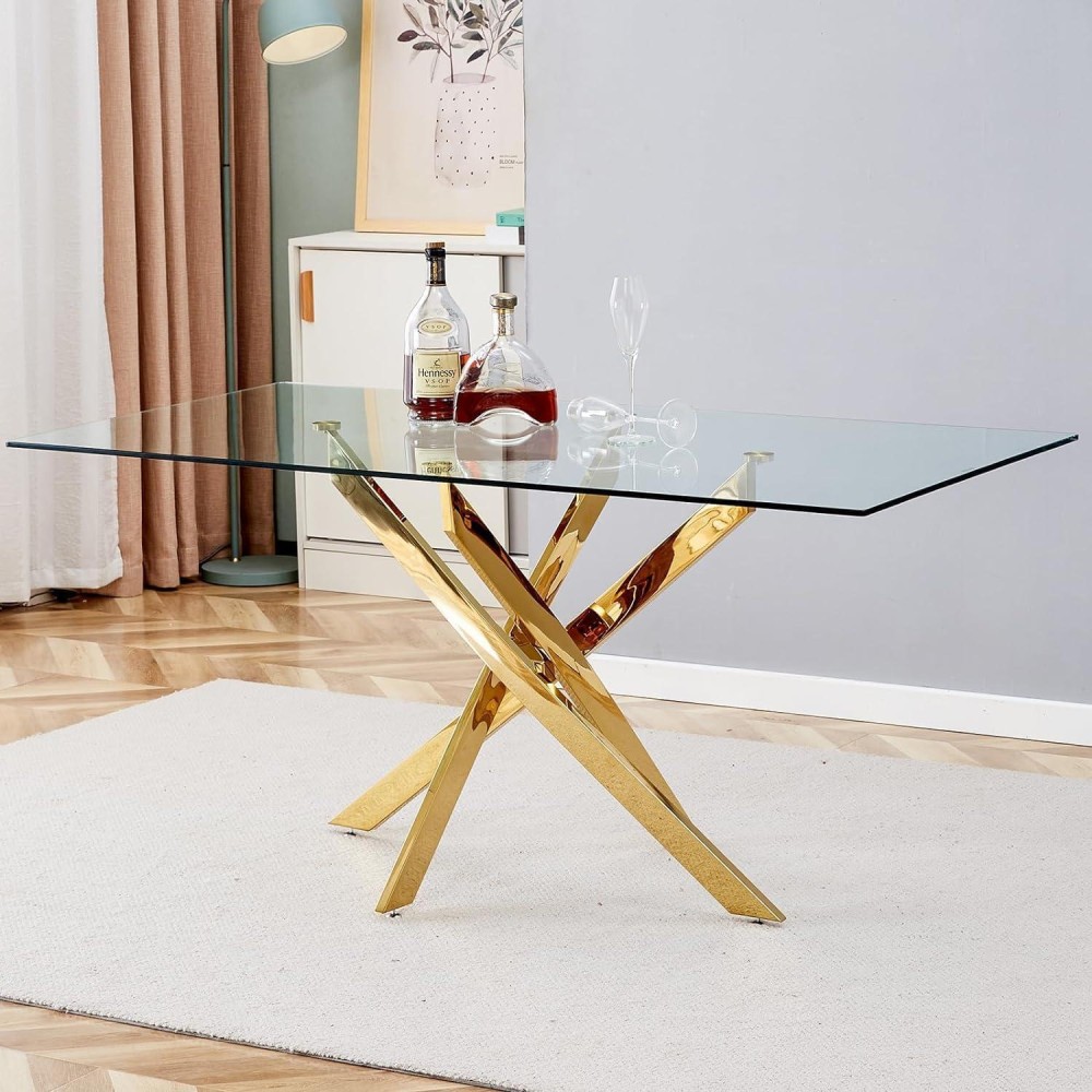 51Inch Dining Table For 4-6 Pepole, Modern Glass Dining Table With 0.39