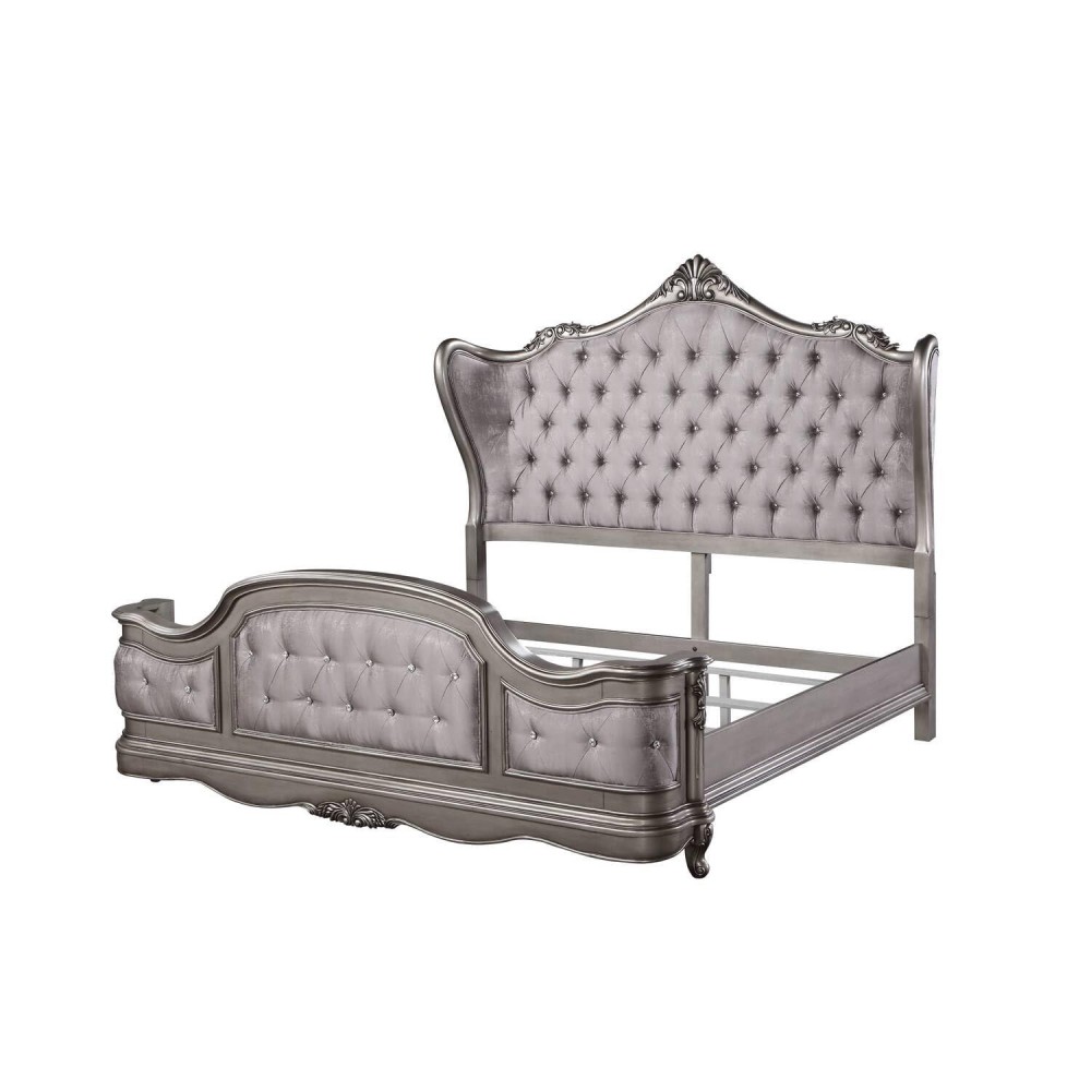 Acme Furniture Ariadne California King Bed in Velvet & Antique Platinum Finish