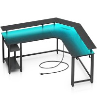 Rolanstar L Shaped Gaming Desk With Led Lights & Power Outlets, 55.1