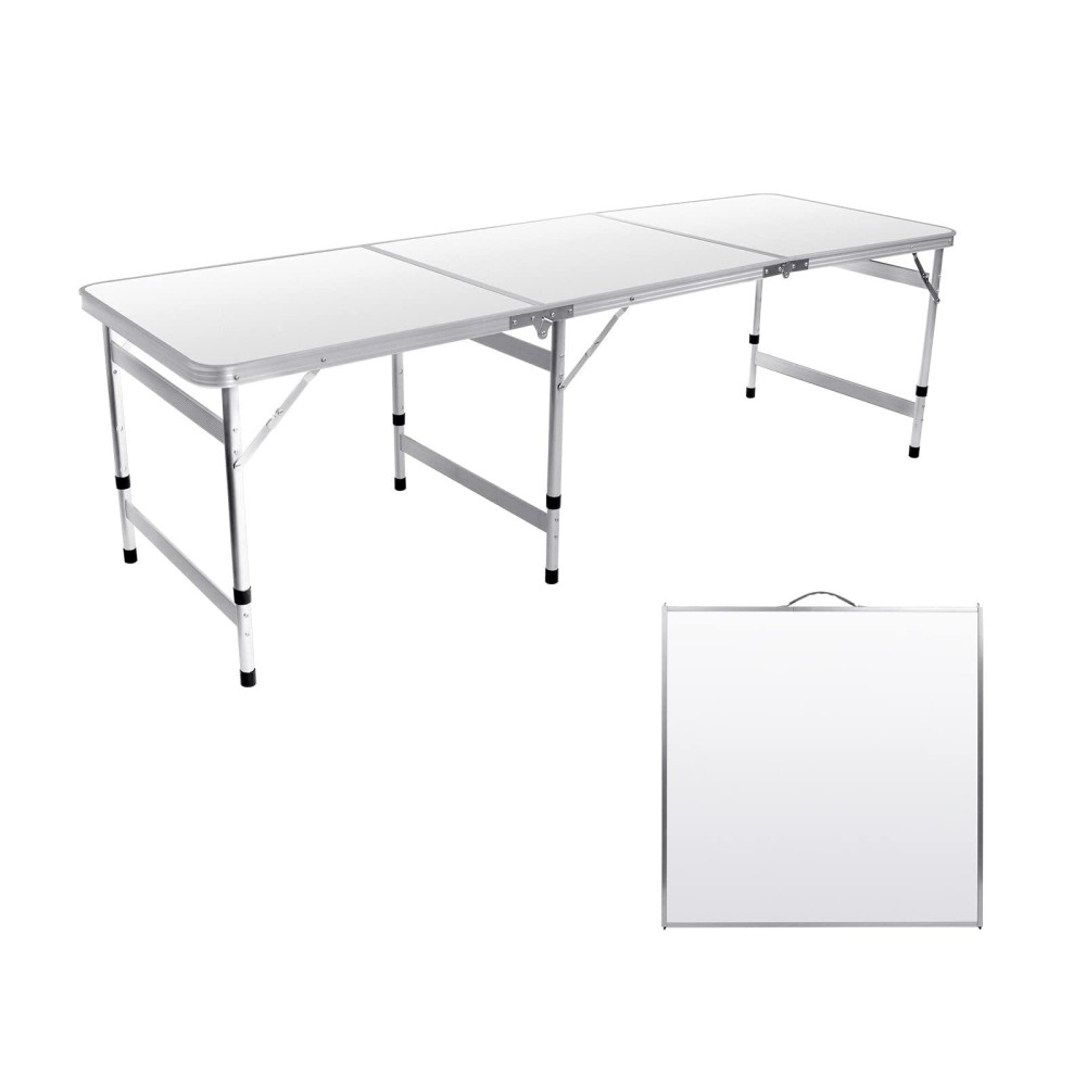 Moosinily 6 Ft Folding Table Adjustable Height Camping Table Aluminum Portable Table With Handle Trifold Outdoor Table Picnic B