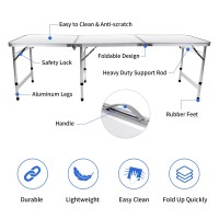 Moosinily 6 Ft Folding Table Adjustable Height Camping Table Aluminum Portable Table With Handle Trifold Outdoor Table Picnic B