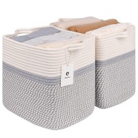 Laughbird Slim Blanket Large Basket Dog Toy Baskets For Organizing Woven Rectangular With Handles For Decorative Rectangle Basket For Baby Nursery, Living Room, Bathroom 14 Inch 12 Inch, Pack Of 2