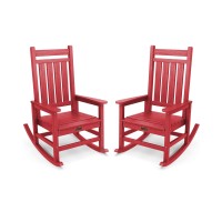 Serwall Outdoor Rocking Chair Set Of 2 Hdpe Rocking Chairs For Adult All Weather Porch Rockers For Lawn Garden Red