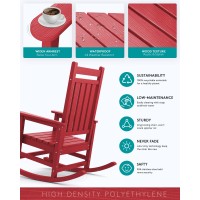 Serwall Outdoor Rocking Chair Set Of 2 Hdpe Rocking Chairs For Adult All Weather Porch Rockers For Lawn Garden Red