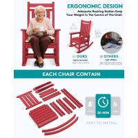 Serwall Outdoor Rocking Chair Set Of 2 Hdpe Rocking Chairs For Adult All Weather Porch Rockers For Lawn Garden Red