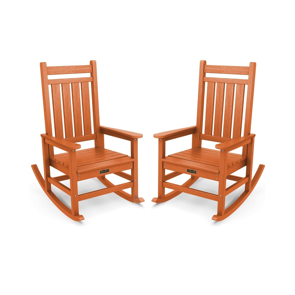 Serwall Outdoor Rocking Chair Set For Porch Chair Set Of 2 Light Orange