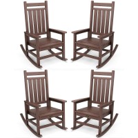 Serwall Outdoor Rocking Chair Set Of 4 Hdpe Rocking Chairs For Adult All Weather Porch Rockers For Lawn Garden Brown