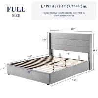 Allewie Full Size Lift Up Storage Bed Modern Wingback Headboard No Box Spring Needed Hydraulic Storage Light Grey