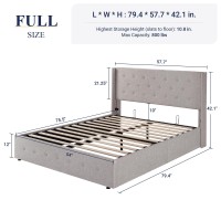 Allewie Full Size Lift Up Storage Bed Button Tufted Headboard With Wingback No Box Spring Needed Hydraulic Storage Light Bei