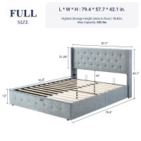 Allewie Full Size Lift Up Storage Bed Button Tufted Headboard With Wingback No Box Spring Needed Hydraulic Storage Grey Blue