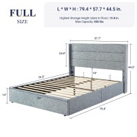 Allewie Full Size Lift Up Storage Bed Modern Wingback Headboard No Box Spring Needed Hydraulic Storage Grey Blue