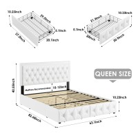 Keyluv Queen Upholstered Led Bed Frame With 4 Drawers Pu Leather Platform Storage Bed With Adjustable Button Tufted Headboard A