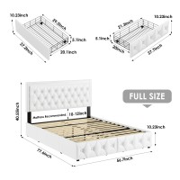 Keyluv Full Upholstered Led Bed Frame With 4 Drawers Pu Leather Platform Storage Bed With Adjustable Button Tufted Headboard An