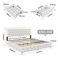 Keyluv King Upholstered Led Bed Frame With 4 Drawers Pu Leather Platform Storage Bed With Adjustable Button Tufted Headboard An