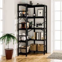Numenn 5 Tier Corner Bookshelf, Modern Corner Bookcase, Large Open Shelf Bookcase, Tall Bookshelves Storage Display Rack For Bedroom, Living Room And Home Office, Black