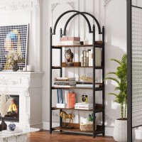 Tribesigns 5-Shelf Arched Bookcase, Industrial Metal Etagere Open Bookshelf, Rustic Wood Shelf With Black Metal Frame,72 Inches Tall(1, Brown+Black)