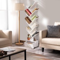 Ifanny Tree Bookshelf, 10 Shelf Bookcase With Drawer, Geometric Bookshelves & Bookcases, Wood Storage Shelves, Tall Book Shelf For Bedroom, Living Room, Home Office (White)