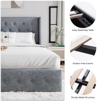 Sha Cerlin Queen Size Lift Up Storage Bedbutton Tufted Wingback Headboardhydraulic Storageupholstered Platform Bed Frameno B